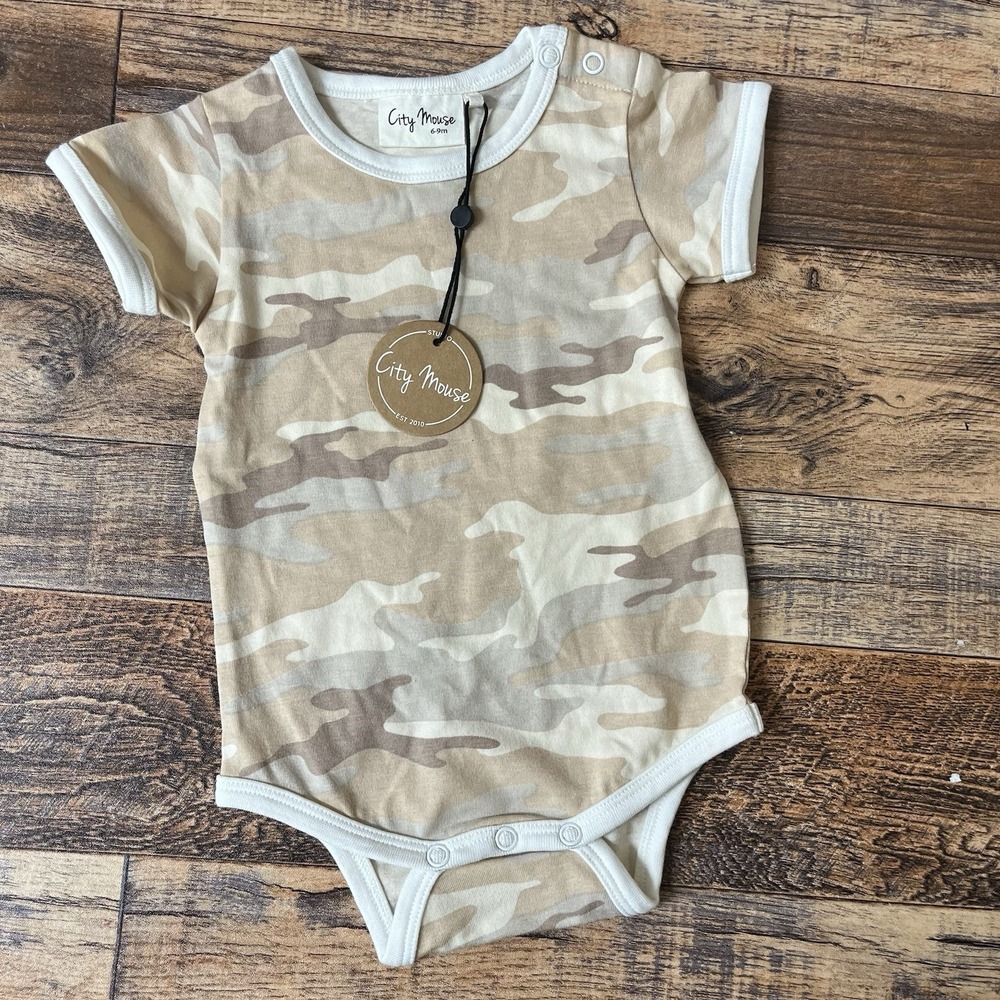 City Mouse Baby Bodysuit Unisex 6-9m Camo Tan NEW